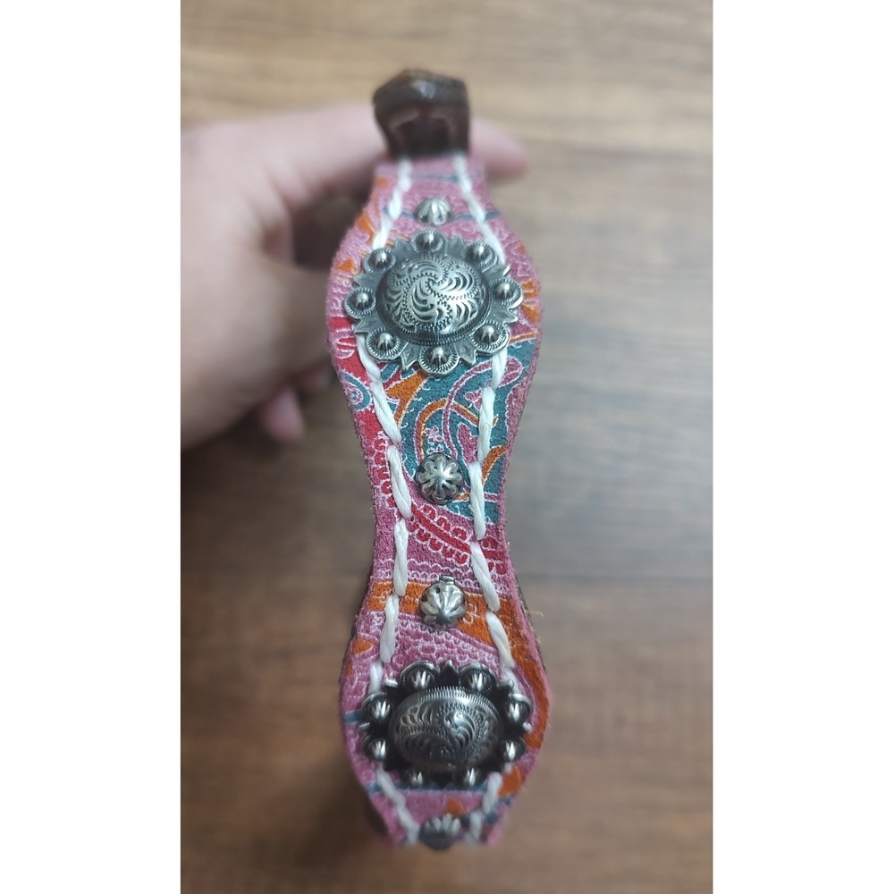 Weaver Leather Dog Collar 17" Pink Orange Teal Paisley Silver Details D4